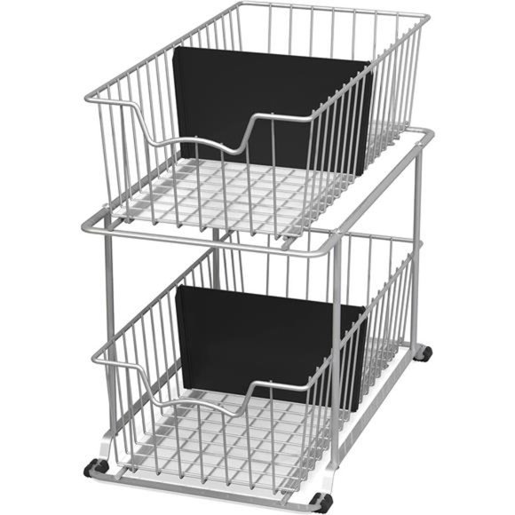 2 Tier Cabinet Wire Basket Drawer Organizer, Grey - Picture 6 of 7
